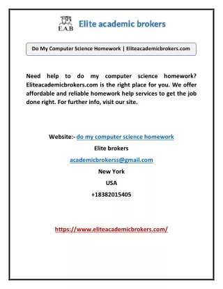 Do My Computer Science Homework | Eliteacademicbrokers.com