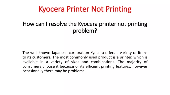 kyocera printer not printing how can i resolve the kyocera printer not printing problem