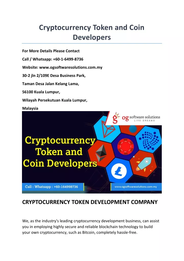 cryptocurrency token and coin developers