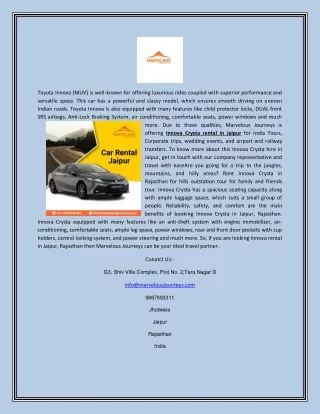 Innova Crysta Hire Jaipur