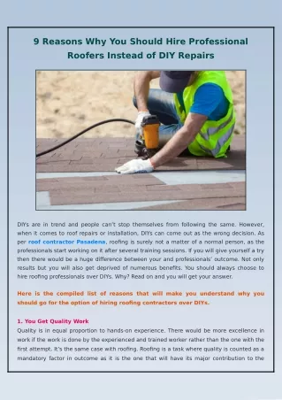 9 Reasons Why You Should Hire Professional Roofers Instead of DIY Repairs