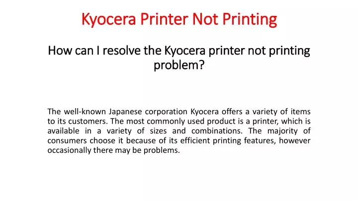kyocera printer not printing kyocera printer