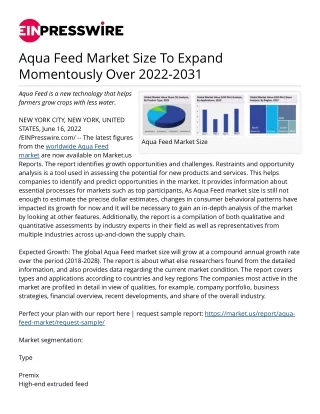 Aqua Feed Market Size To Expand Momentously Over 2022-2031