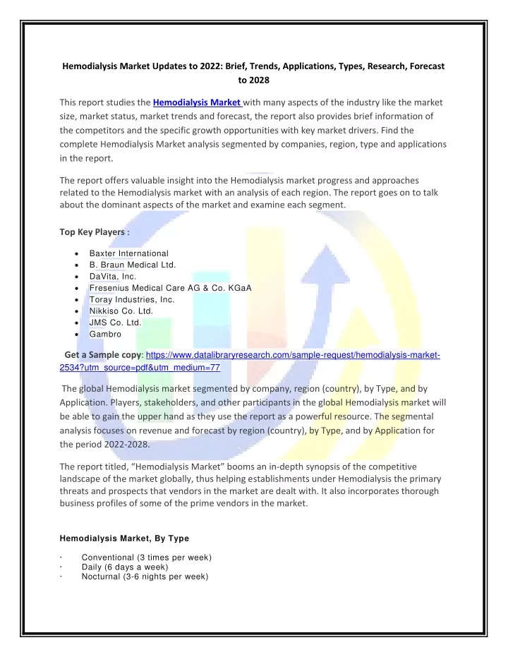 hemodialysis market updates to 2022 brief trends