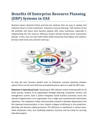 Benefits Of Enterprise Resource Planning (ERP) Systems in UAE