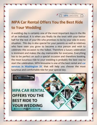 MPA Car Rental Offers You the Best Ride to Your Wedding