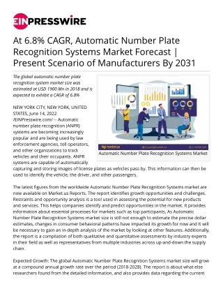 At 6.8% CAGR, Automatic Number Plate Recognition Systems Market Forecast