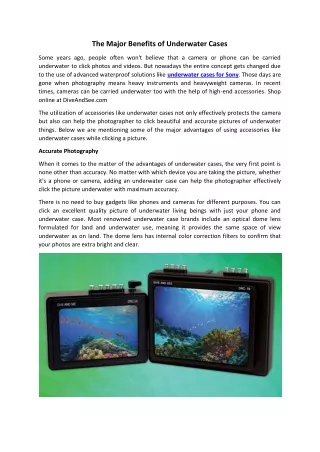 The Major Benefits of Underwater Cases