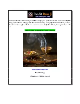 Vedic Astrologer In Melbourne  Psychic-ranaji.com