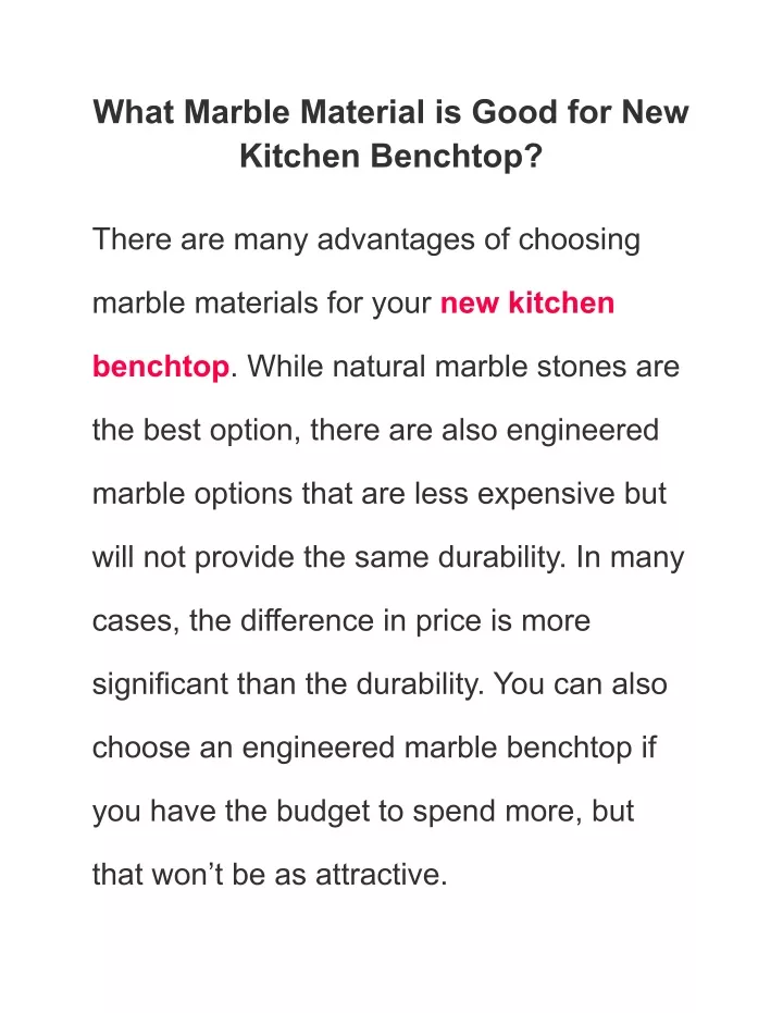 what marble material is good for new kitchen