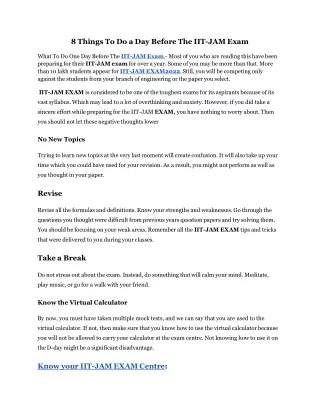 8 things to do a day before the iit jam exam what