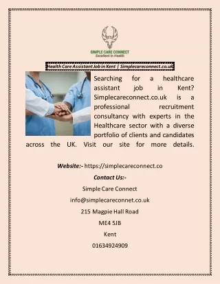 Health Care Assistant Job in Kent  Simplecareconnect.co.uk