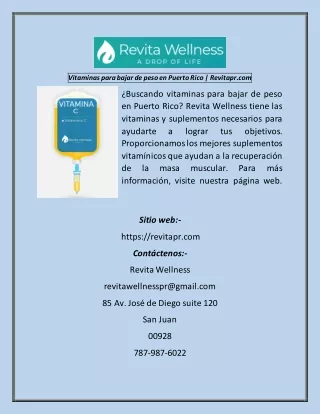 Vitaminas para bajar de peso en Puerto Rico  Revitapr