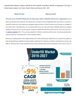 Underfill Market to Reach Valuation of ~US$ 600 Mn by 2027