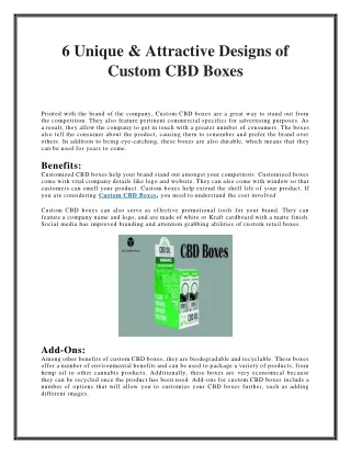 6 Unique & Attractive Designs of Custom CBD Boxes