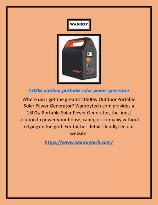 1500w Outdoor Portable Solar Power Generator | Wanroytech.com