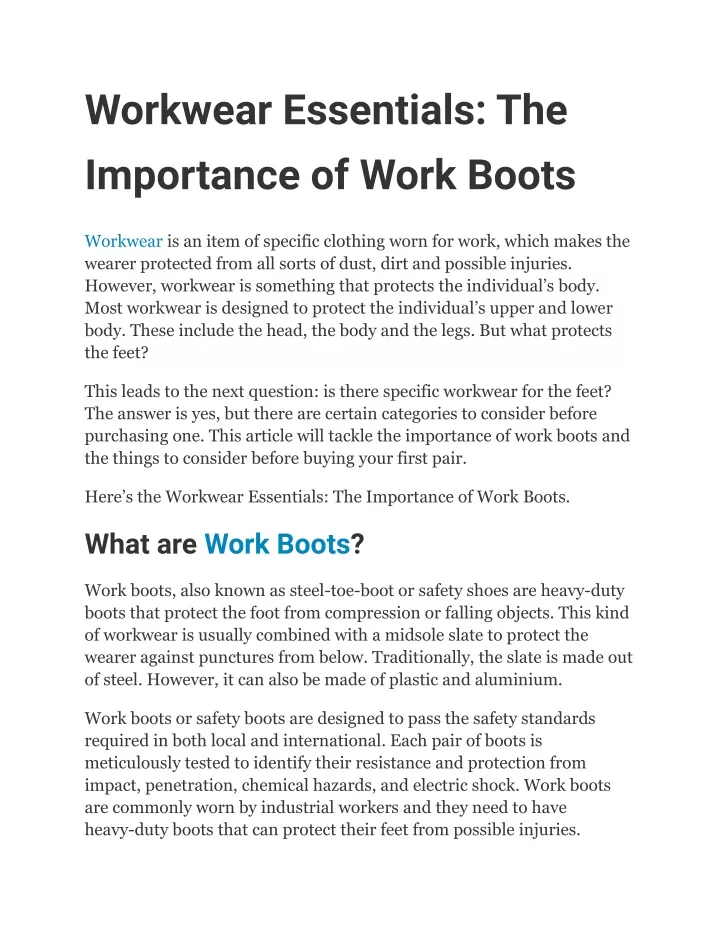 workwear essentials the importance of work boots