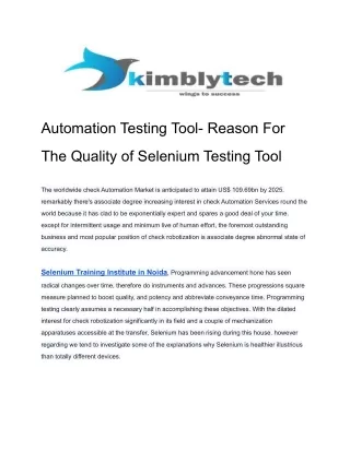 Automation Testing Tool- Reason For the Quality of Selenium Testing Tool