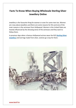 Facts To Know When Buying Wholesale Sterling Silver Jewellery Online