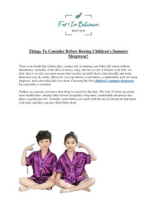 Children’s Summer Sleepwear | Far and In Between Boutique