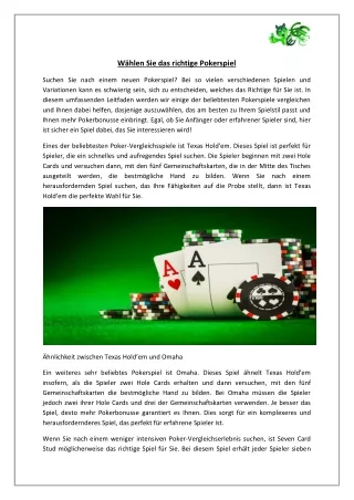 Wählen Sie das richtige Pokerspiel