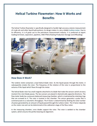 Helical Turbine Flowmeter: How it Works and Benefits