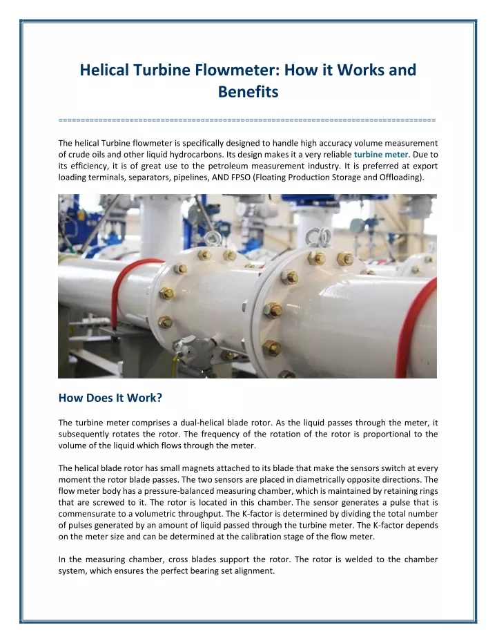 helical turbine flowmeter how it works