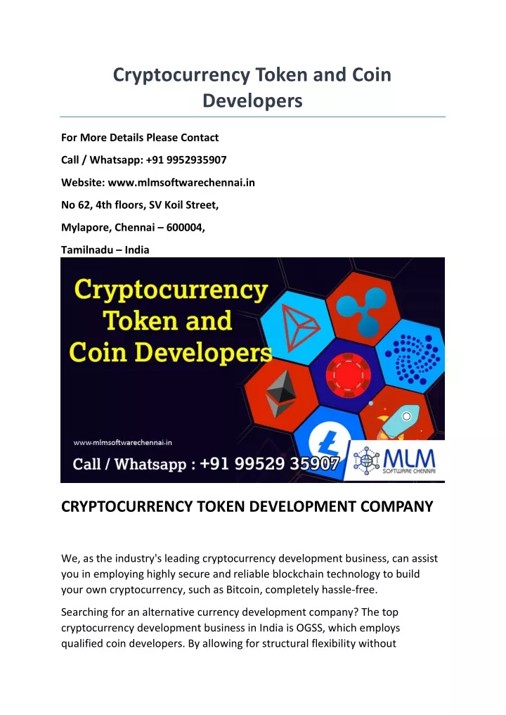 cryptocurrency token and coin developers