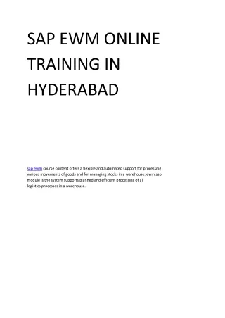 sap ewm online training in hyderabad