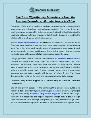 Purchase High-Quality Transducers from the Leading Transducer Manufacturers in China