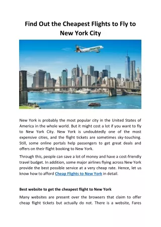 find out the cheapest flights to fly to new york