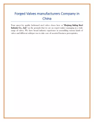 Forged Valves manufacturers in China