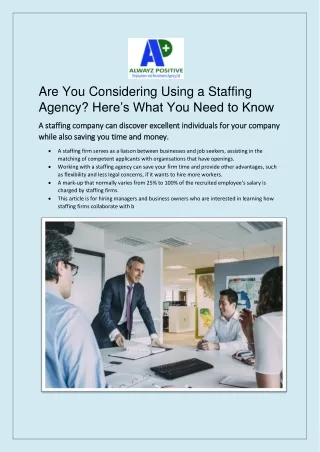 Things You Need to Know Before Hiring Staffing Agency