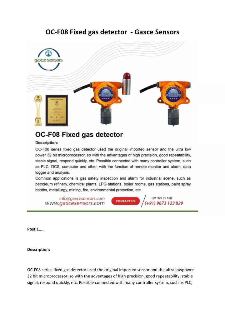 oc f08 fixed gas detector gaxce sensors