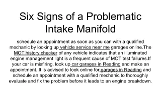 six signs of a problematic intake manifold
