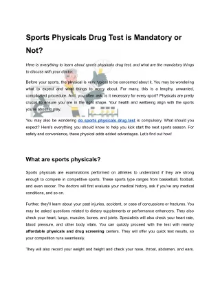Sports Physicals Drug Test is Mandatory or Not?