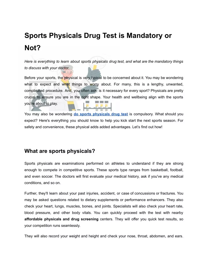 sports physicals drug test is mandatory or