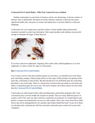 Cockroach Pest Control Dubai - SMG Pest Control Services in Dubai