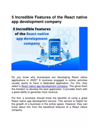5 Incredible Features of the React native app development company