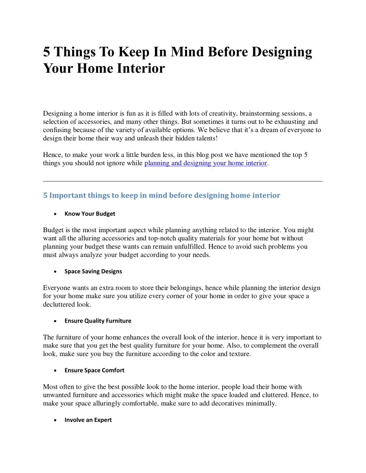 PPT - 5 Things To Keep In Mind Before Designing Your Home Interior ...