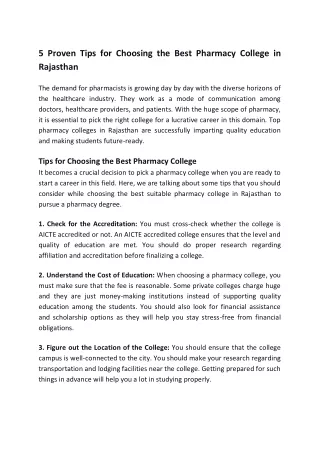 5 Proven Tips for choosing best pharmacy college