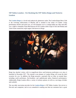 VIP Tables London – For Booking the VIP Tables Reign and Tonteria London.docx