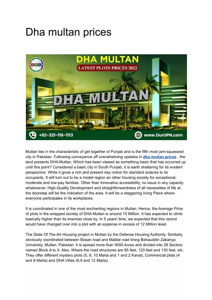 dha multan prices