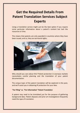 Get the Required Details from Patent Translation Services Subject Experts