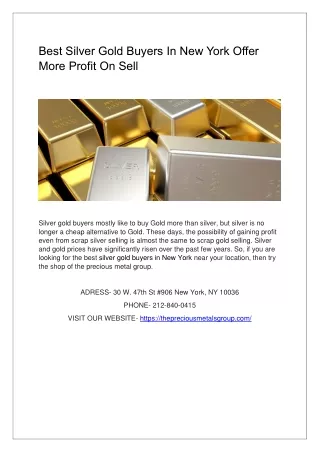 Best Silver Gold Buyers In New York Offer More Profit On Sell