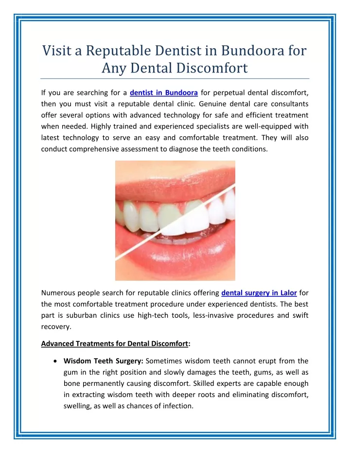 visit a reputable dentist in bundoora