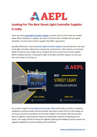 Looking For The Best Street Light Controller Supplier in India