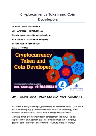 cryptocurrency token and coin developers