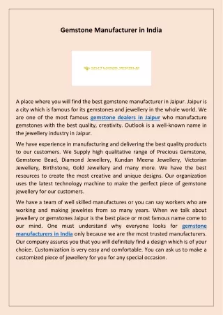 Gemstone Manufacturer in India