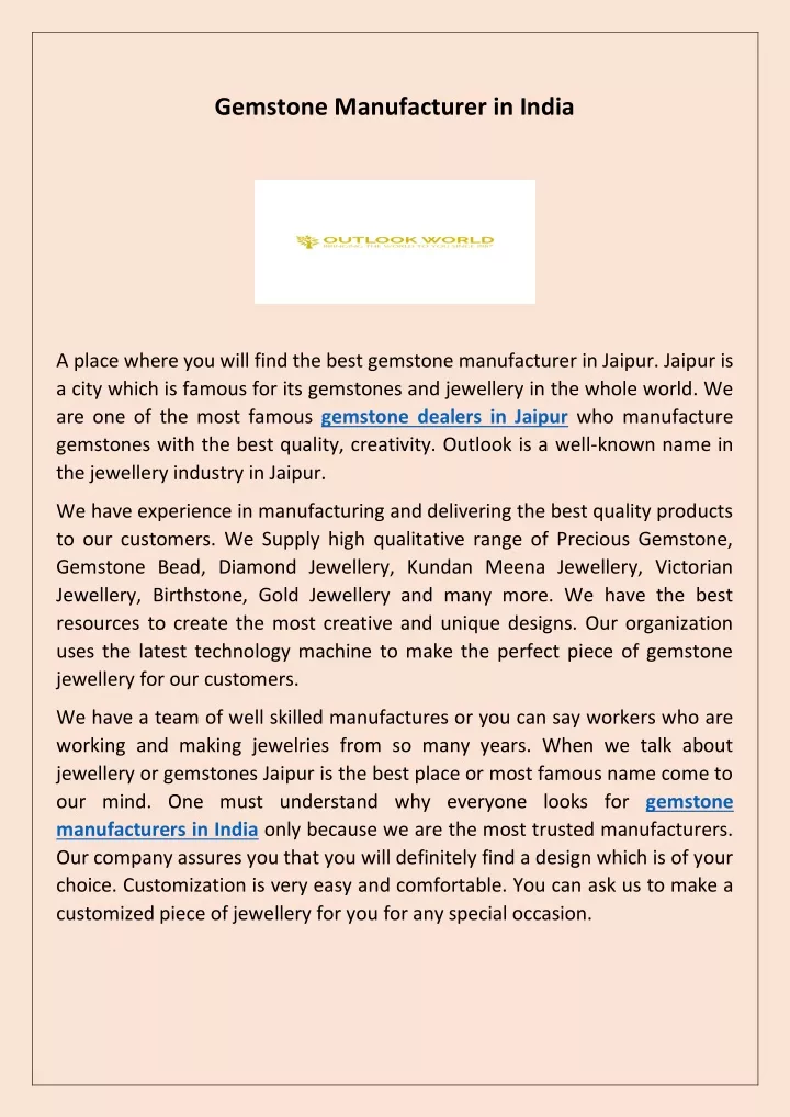 gemstone manufacturer in india